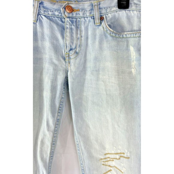 Old Navy 8 Bootcut Blue Jeans Denim Gold Details Ripped‎ y2k Festival Grunge VTG - Picture 6 of 16